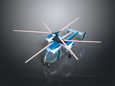Modern Blue and White Helicopter with Dual Rotors Wheels and 3D Model Design 3d model