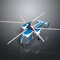 Modern Blue and White Helicopter with Dual Rotors Wheels and 3D Model Design