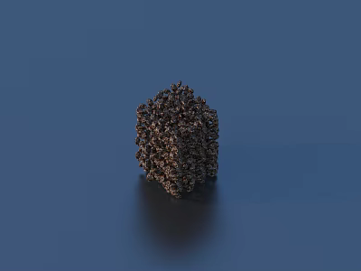 Metallic Cube Structure Composed of Small Particles on Blue Background 3d model