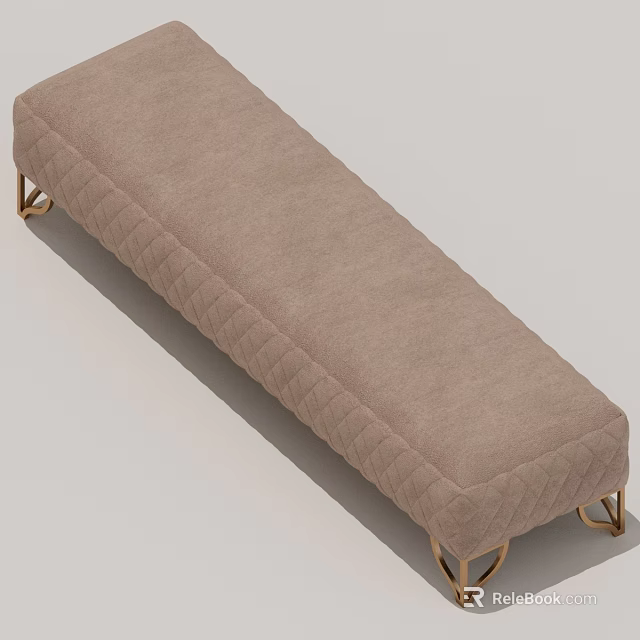 Elegant Beige Upholstered Bench With Diamond Stitching And Gold Metal Legs 3d model 