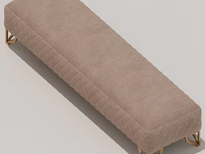 Elegant Beige Upholstered Bench With Diamond Stitching And Gold Metal Legs 3d model