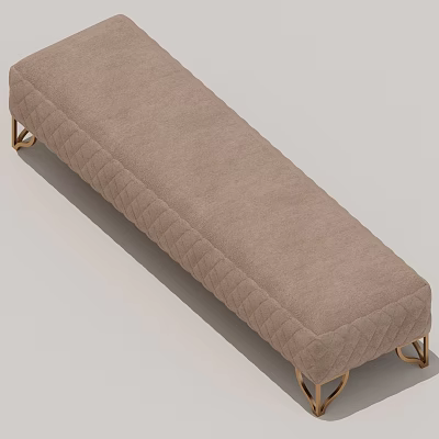 Elegant Beige Upholstered Bench With Diamond Stitching And Gold Metal Legs 3d model