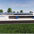 China Communications Construction Machinery Company Modern Building Exterior With Blue White Design and Green Lawn
