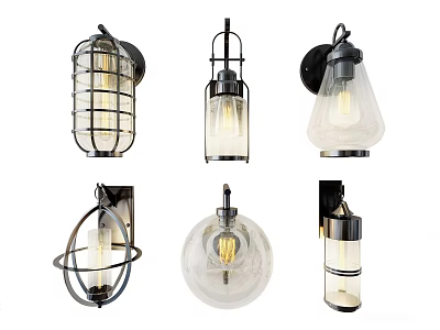 Stylish Wall Lamps With Various Designs Metal And Glass In Modern Vintage Styles 3d model