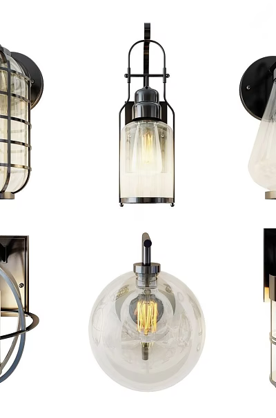 Stylish Wall Lamps With Various Designs Metal And Glass In Modern Vintage Styles 3d model