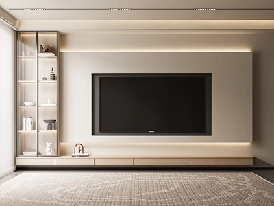 Modern Minimalist TV Wall With Built In TV And Shelves 3d model