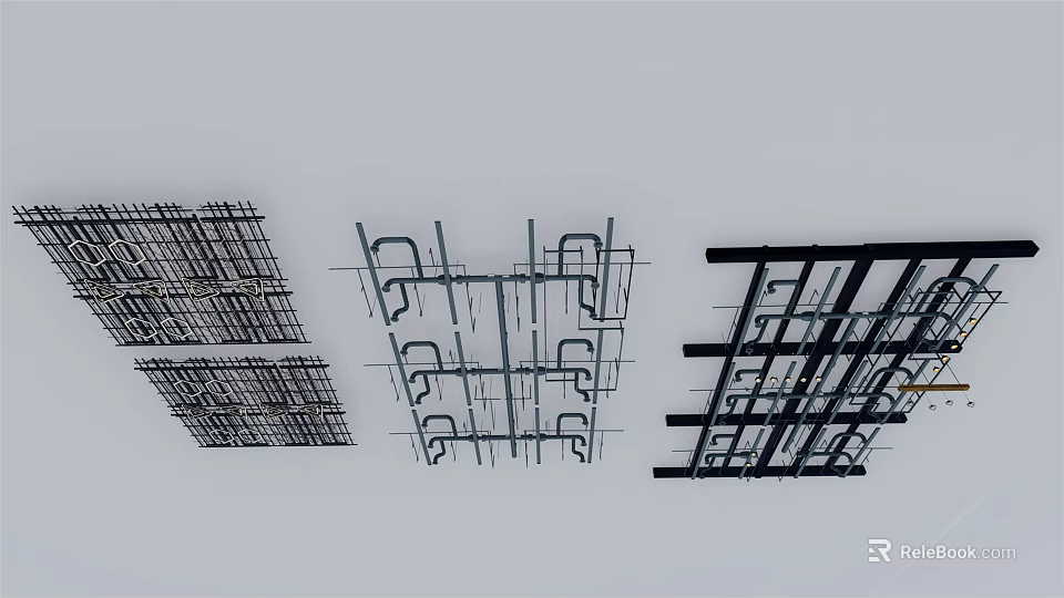 Modern Ceiling Metal Frame Structure with Grid Design and Installation Framework 3d model 