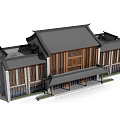 Traditional Chinese Office Building With Wooden Structure Curved Roof And Porch