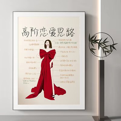 Advanced Love Strategy Guide With Woman In Red Dress And Dating Tips 3d model