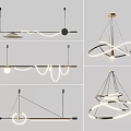 Modern Curved LED Chandeliers With Circular Rings And Metallic Frame Designs