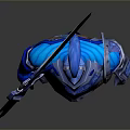 3D Fantasy Warrior Character With Intricate Blue Armor Holding Ornate Blue Sword Standing Pose