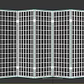Traditional Wooden Room Divider With Six Folding Translucent Panels And Grid Design
