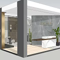 Modern Elegant Reception Area Interior With Marble Desk Green Plant And Wall Clock