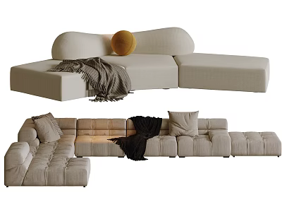 Cozy Multi Seater Sectional Sofa with Soft Throw Blanket and Decorative Pillows 3d model