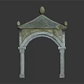 Ornate Stone Pavilion With Blue Tile Roof Decorative Finials Arched Design And Columns