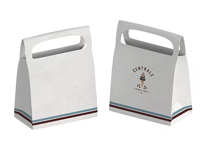 White Paper Gift Bags With Handle Central Logo And Striped Bottom Design 3d model