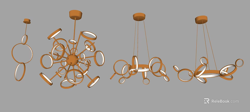 Modern Chandeliers With Circular Ring Structure And Metallic Copper Accents Design 3d model