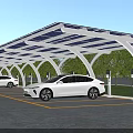 Modern Curved Solar Carport Shade For Outdoor Electric Vehicle Charging And Parking Areas