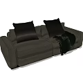 Modern Grey Two Seater Sofa With Black Cushions And Blanket 3d model