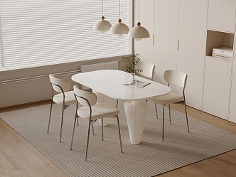 Modern Cream Style Dining Table and Chair Combination Fishing Line Chandelier Small Chandelier 3d model