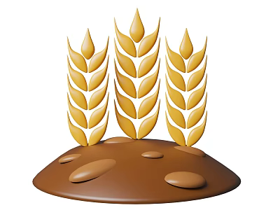 Tasty Food Creation With Wheat Ears On Brown Dough Base 3d model