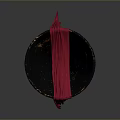 Ancient Style Sculpted Vase In Black With Orange Mythological Carvings And Red Drape