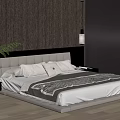Double Bed with Upholstered Headboard LED Strip Lighting and Dark Wooden Walls