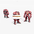 Three Red Mecha Robot Models With Detailed Armor And Action Poses 3d model