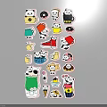 Cute Cartoon Stickers With Panda Cup Shoe Ice Cream Donut Hand Dog Different Shapes Colors