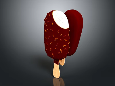 Bitten Chocolate Popsicle With Nut Pieces On Surface And Black Background 3d model