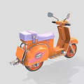Stylish Orange Scooter with Purple Seat Front Headlight and Rearview Mirrors