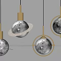 Stylish Modern Planet Shaped Pendant Lights With Moon Like Texture And Golden Metal Frames