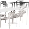 Modern White Dining Table With Metal Striped Back Chairs Set Design 3d model