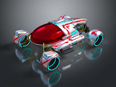 Futuristic Red Silver Streamlined Car with Lighted Wheels and Concept Design 3d model