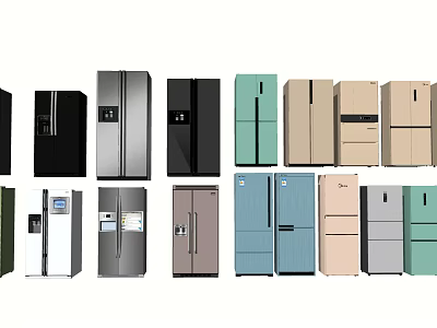Modern Refrigerators and Freezers With Various Colors and Multiple Styles for Home Kitchen 3d model