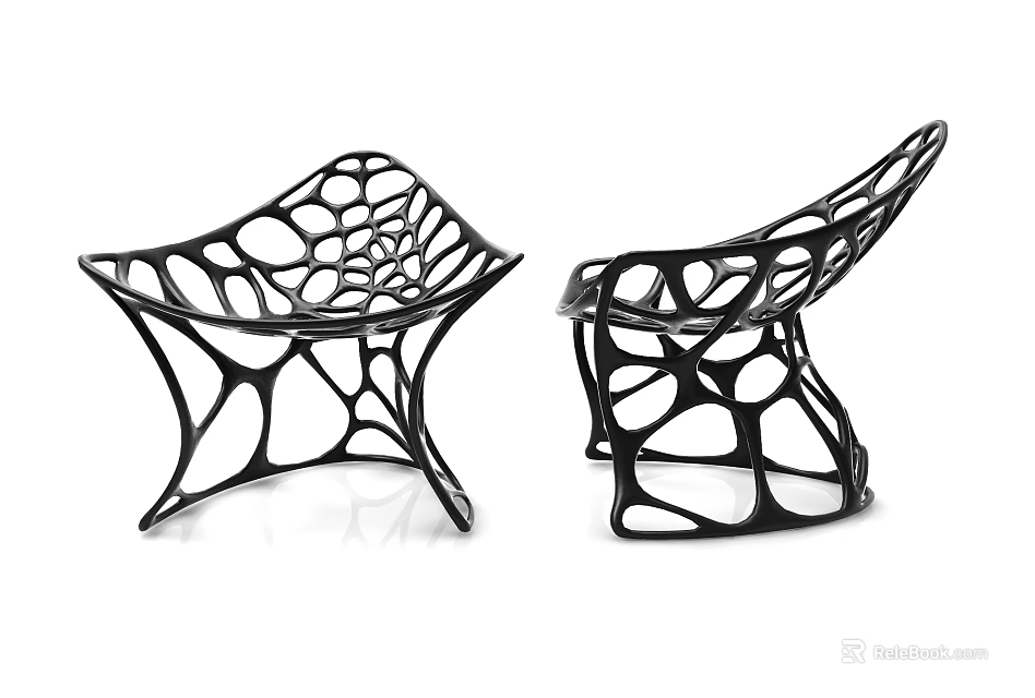Modern Black Single Chair With Unique Artistic Lattice Openwork Structure 3d model 