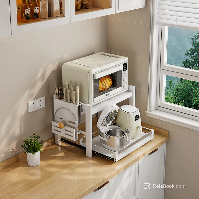 Sturdy Kitchen Countertop Rack Holding Microwave Knives Pot and Coffee Maker 3d model 