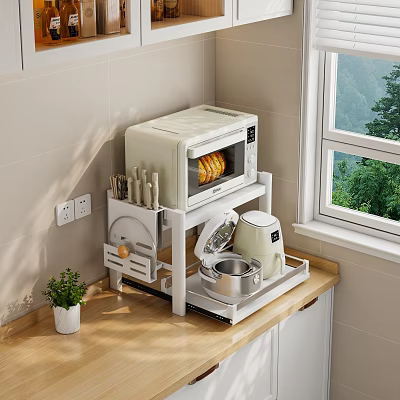 Sturdy Kitchen Countertop Rack Holding Microwave Knives Pot and Coffee Maker 3d model