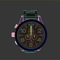 Black Analog Watch With Number Markers Subdials Black Strap And Gold Crown