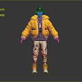 3D Character Design Wearing Black Cap Yellow Puffer Jacket And White Pants With Biological Patterns