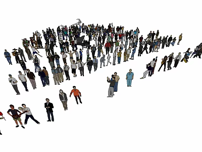 Diverse Group of People in Various Poses Standing Together in Crowd 3d model