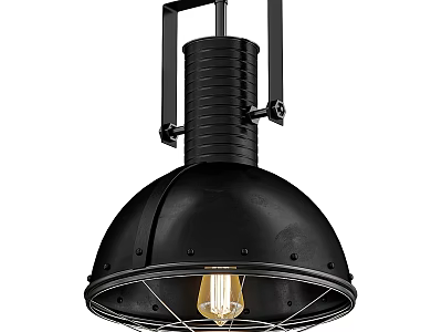 Black Metal Pendant Light With Domed Shade And Grid Design For Vintage Industrial Interior 3d model