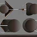 Modern Circular Metallic Wall Decor With Striped Patterns And Gold Accents 3d model