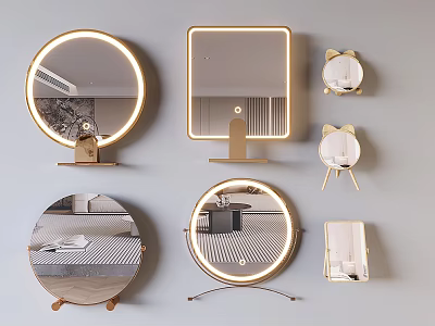 Modern Mirrors With Round LED Lighting Tabletop And Wall Mounted Design Styles 3d model