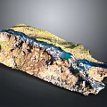 Detailed Natural Terrain Model Showcasing Mountainous Rock Formations River And Lush Vegetation