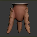 Red Three Legged Ceramic Vessel as Daily Household Item With Intricate Carvings And Traditional Design