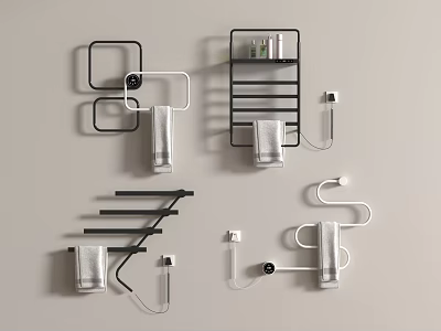 Modern Wall Mounted Bathroom Shelves With Towel Racks And Storage Hooks 3d model