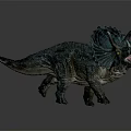 Green Triceratops Dinosaur Model With Textured Skin Open Mouth And Yellow Eyes