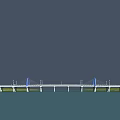 Long Bridge Across Waterbody With Road Lanes Blue Arches And Green Grass