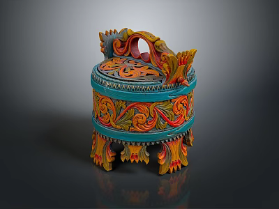 Colorful Carved Decorative Storage Box With Intricate Patterns And Ornate Design 3d model